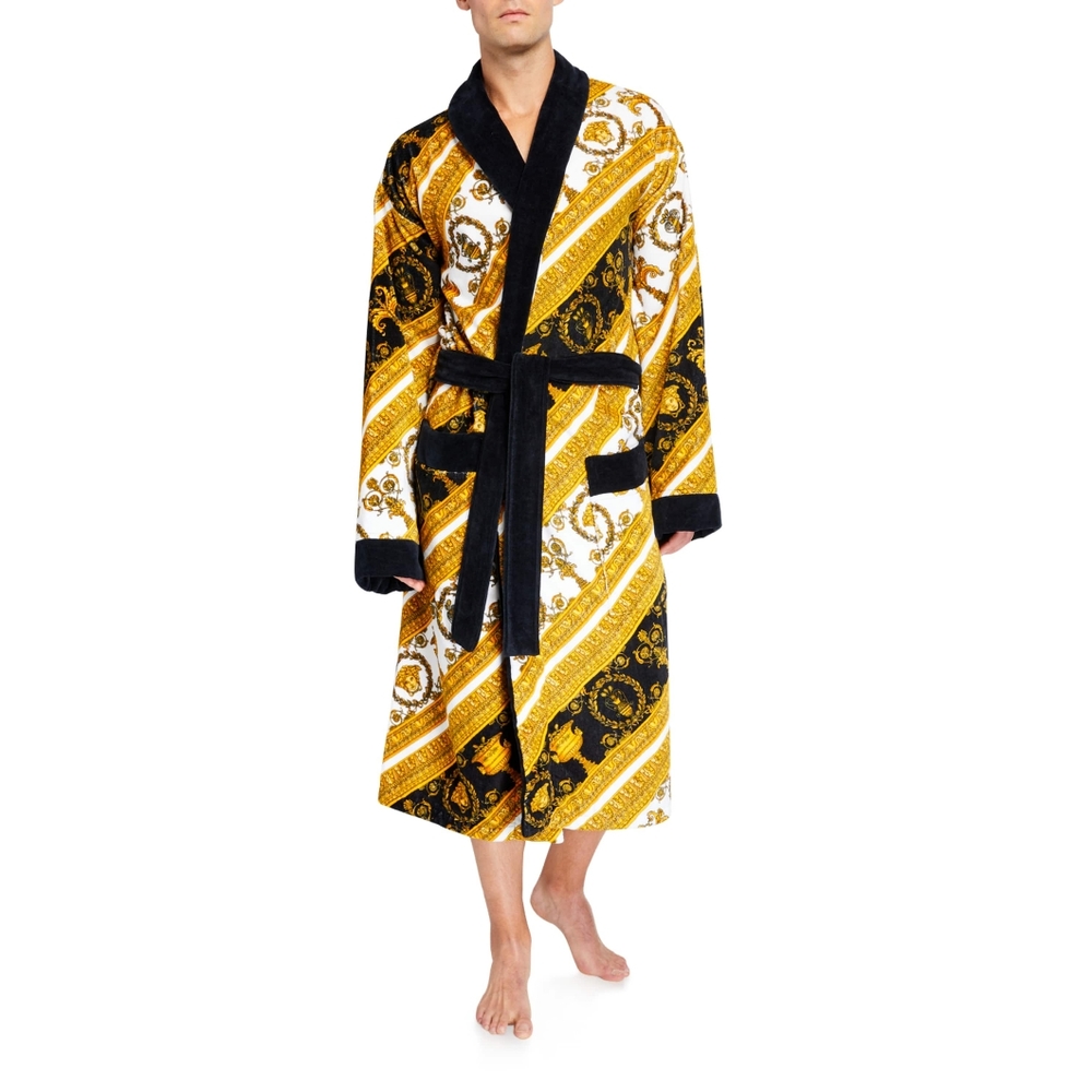 SOLD New Versace I Heart Baroque cotten terry Bathrobe in gold size large RARE